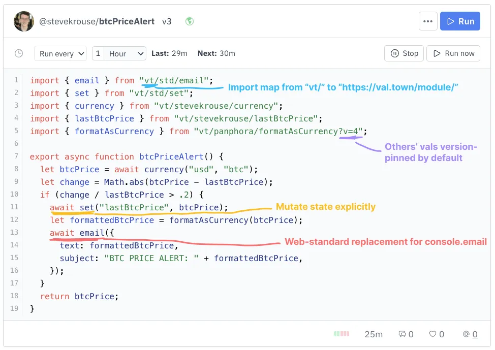 NOTE: This photo is slightly out-of-date. We dropped the vt/ import map in favor of importing directly from https://esm.town/user/val.